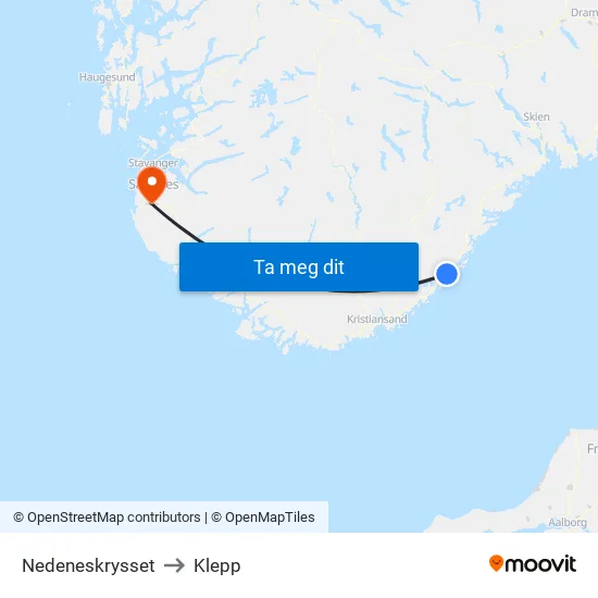 Nedeneskrysset to Klepp map