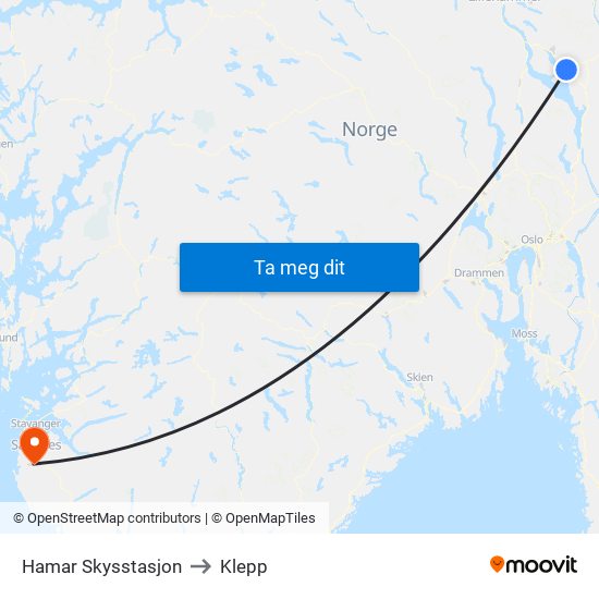 Hamar Skysstasjon to Klepp map