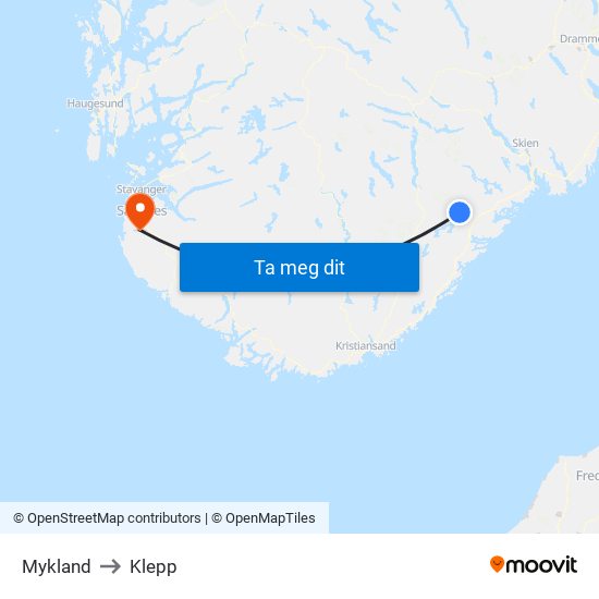 Mykland to Klepp map
