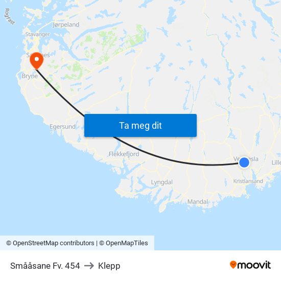 Smååsane Fv. 454 to Klepp map