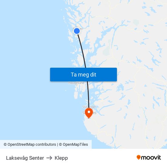Laksevåg Senter to Klepp map