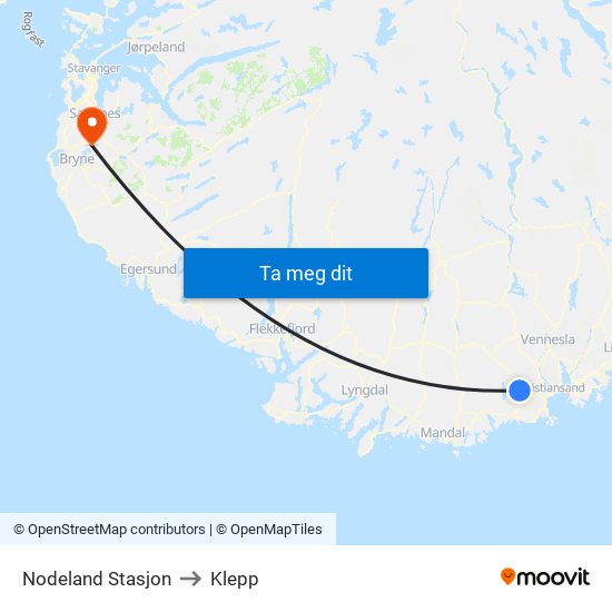 Nodeland Stasjon to Klepp map