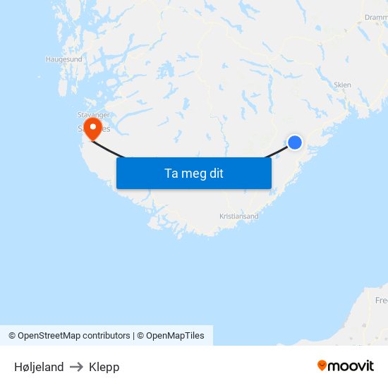 Høljeland to Klepp map