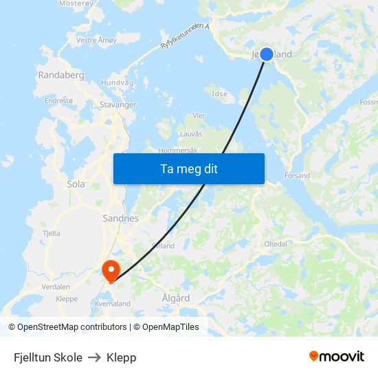 Fjelltun Skole to Klepp map