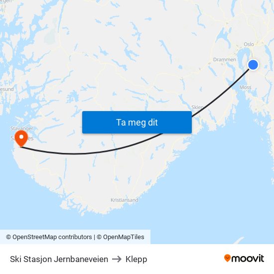 Ski Stasjon Jernbaneveien to Klepp map