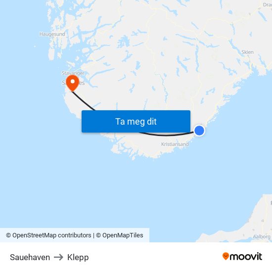 Sauehaven to Klepp map