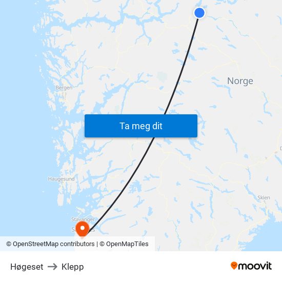 Høgeset to Klepp map