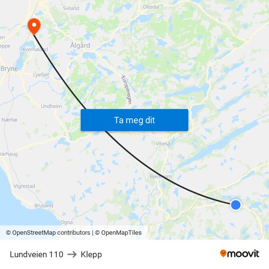 Lundveien 110 to Klepp map