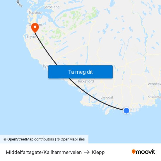 Middelfartsgate/Kallhammerveien to Klepp map