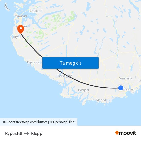 Rypestøl to Klepp map