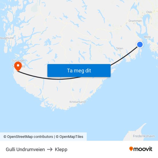 Gulli Undrumveien to Klepp map
