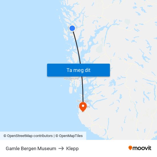 Gamle Bergen Museum to Klepp map