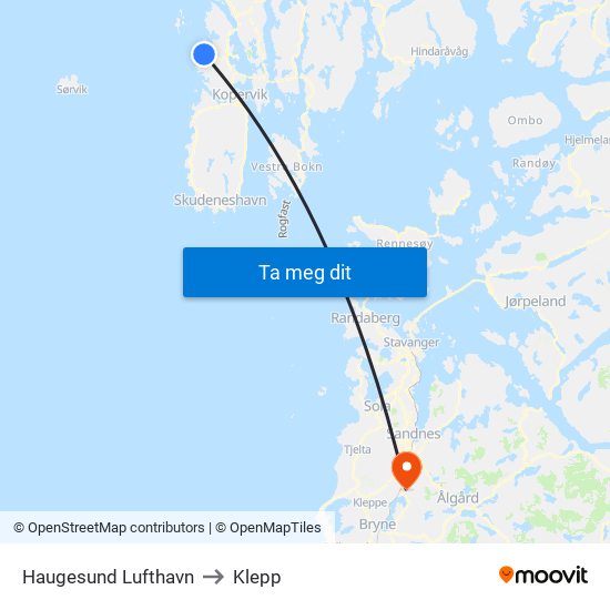 Haugesund Lufthavn to Klepp map