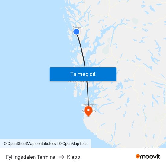 Fyllingsdalen Terminal to Klepp map
