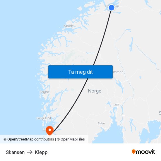 Skansen to Klepp map
