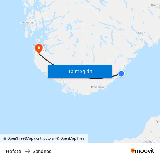 Hofstøl to Sandnes map