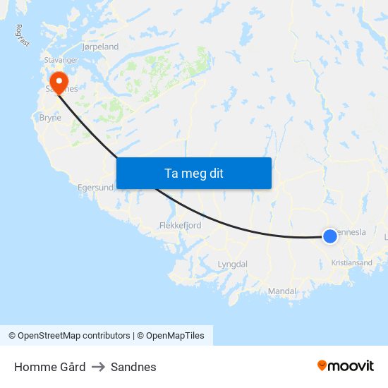 Homme Gård to Sandnes map