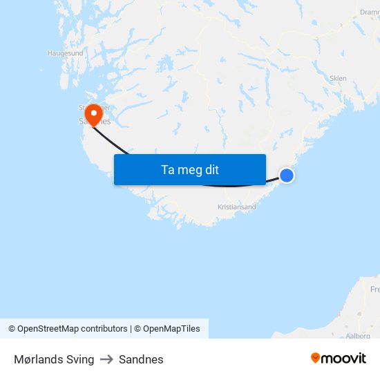 Mørlands Sving to Sandnes map