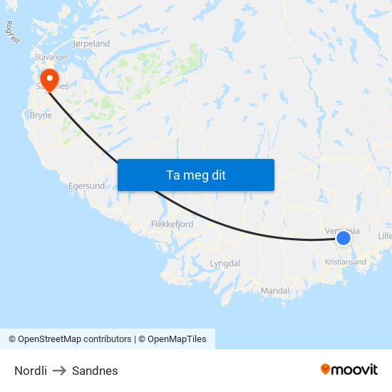 Nordli to Sandnes map