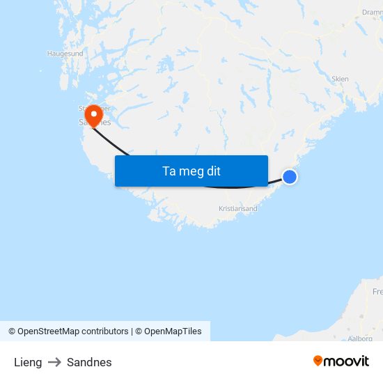 Lieng to Sandnes map