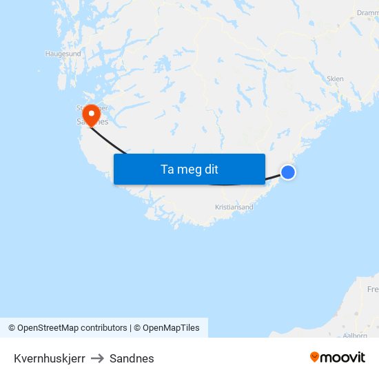 Kvernhuskjerr to Sandnes map