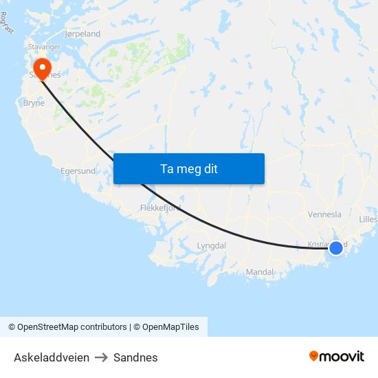 Askeladdveien to Sandnes map