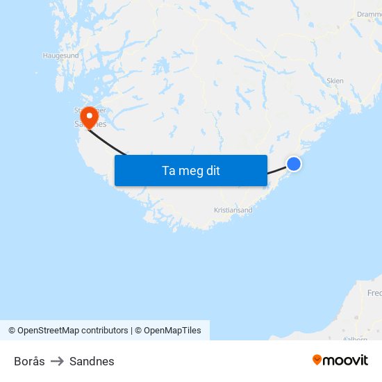 Borås to Sandnes map