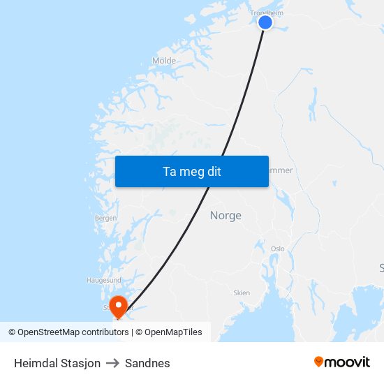 Heimdal Stasjon to Sandnes map