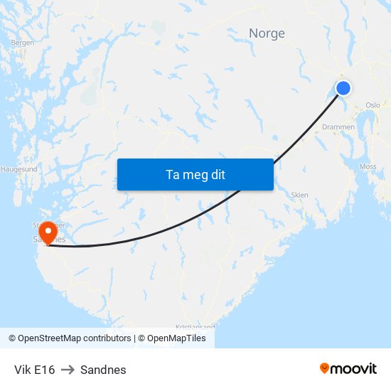 Vik E16 to Sandnes map