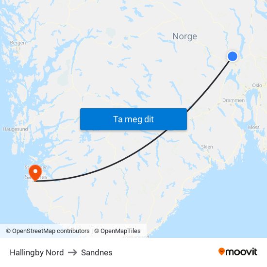 Hallingby Nord to Sandnes map