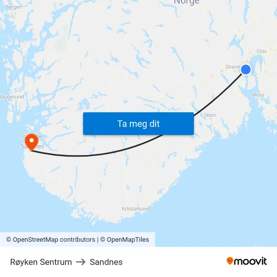 Røyken Sentrum to Sandnes map