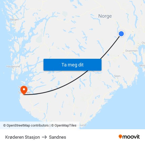 Krøderen Stasjon to Sandnes map