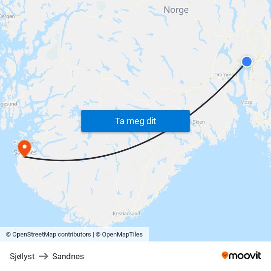Sjølyst to Sandnes map