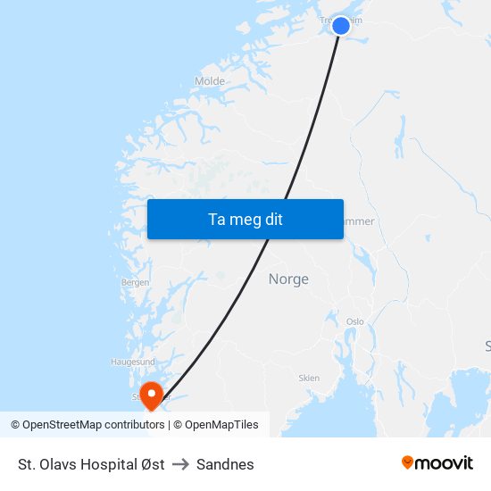 St. Olavs Hospital Øst to Sandnes map