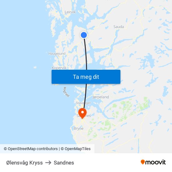 Ølensvåg Kryss to Sandnes map