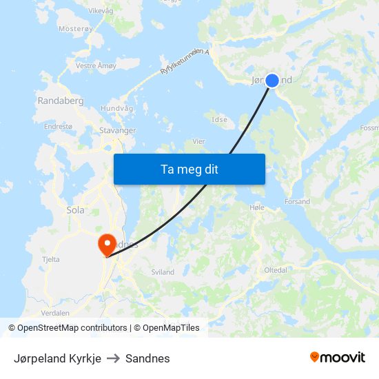 Jørpeland Kyrkje to Sandnes map