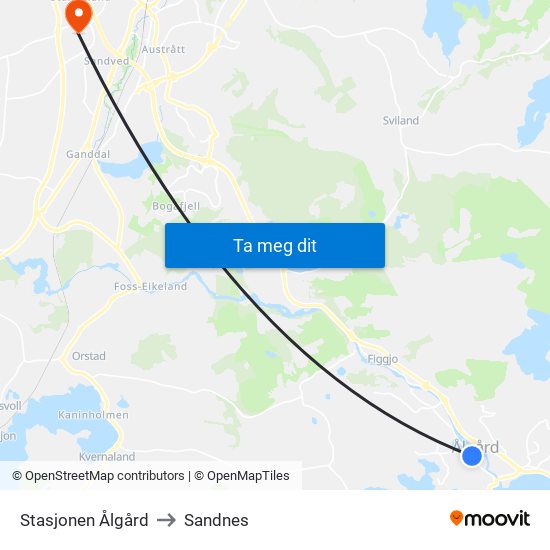 Stasjonen Ålgård to Sandnes map