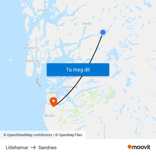 Litlehamar to Sandnes map