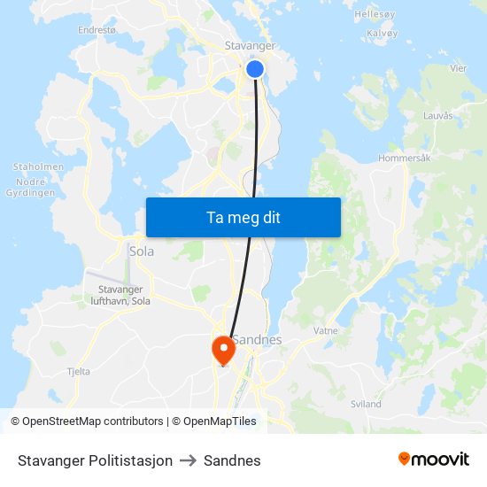 Stavanger Politistasjon to Sandnes map