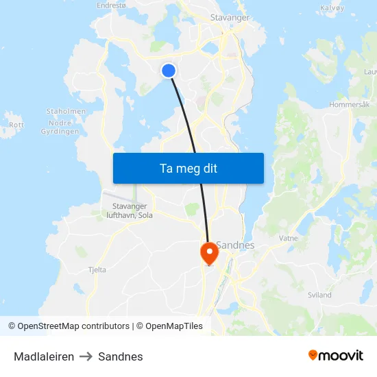 Madlaleiren to Sandnes map