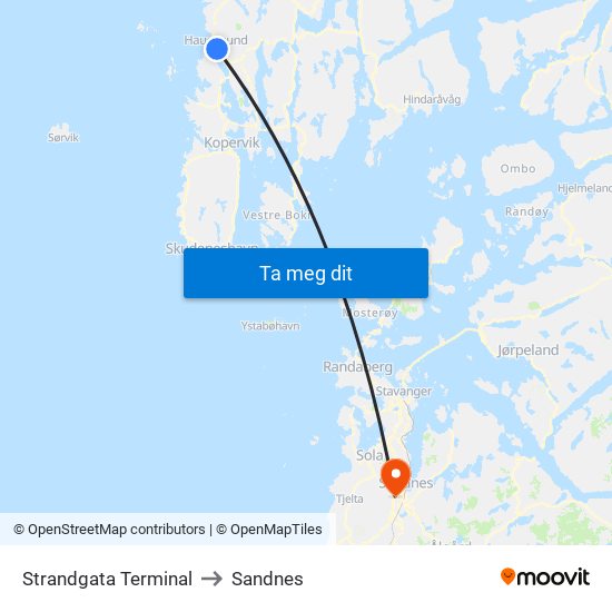 Strandgata Terminal to Sandnes map