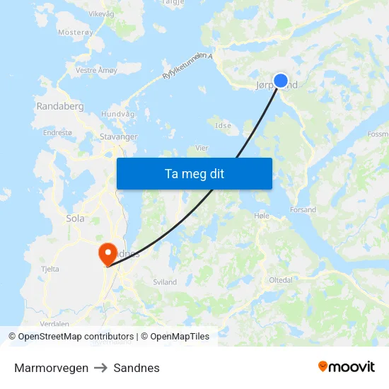 Marmorvegen to Sandnes map