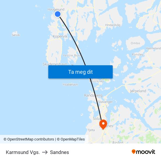 Karmsund Vgs. to Sandnes map