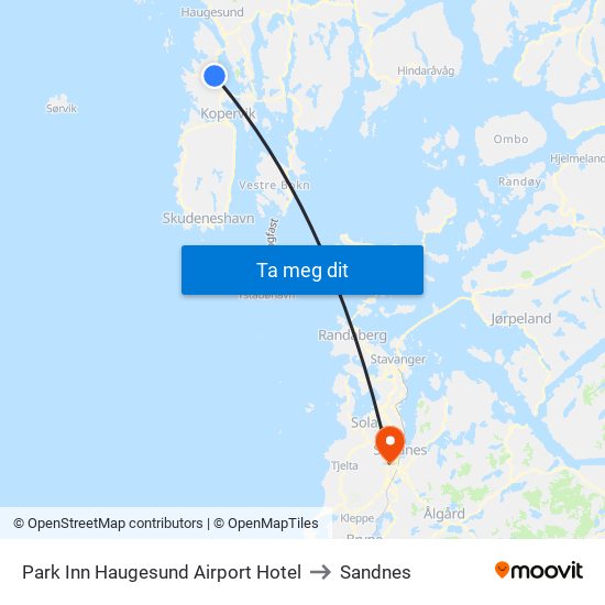 Park Inn Haugesund Airport Hotel to Sandnes map