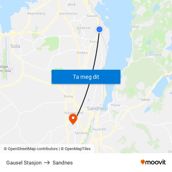 Gausel Stasjon to Sandnes map