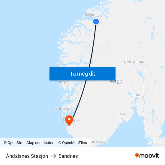 Åndalsnes Stasjon to Sandnes map