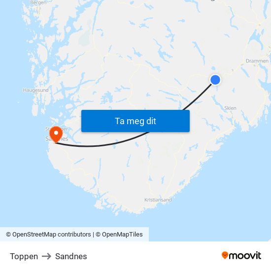 Toppen to Sandnes map