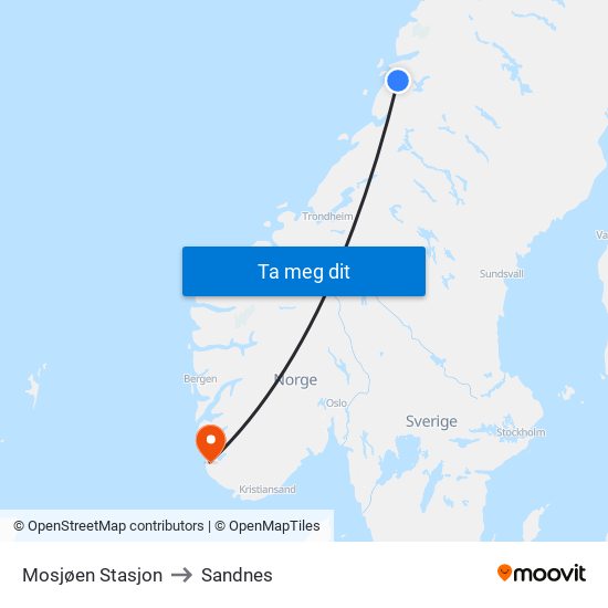 Mosjøen Stasjon to Sandnes map