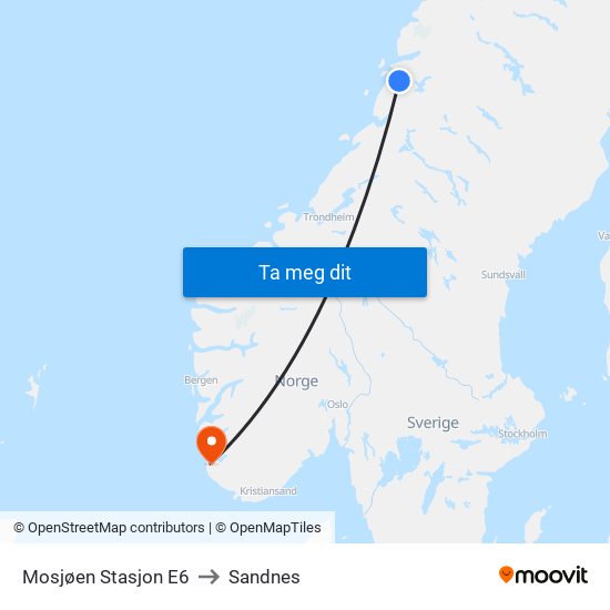 Mosjøen Stasjon E6 to Sandnes map