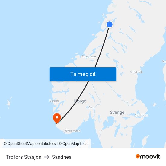 Trofors Stasjon to Sandnes map